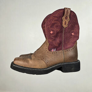 Justin Gypsy Cowboy Boots Brown Burgundy Leather Suede Square Toe Womens Size 5B